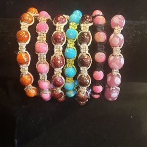 5 for $15. Handmade round beaded hemp bracelets